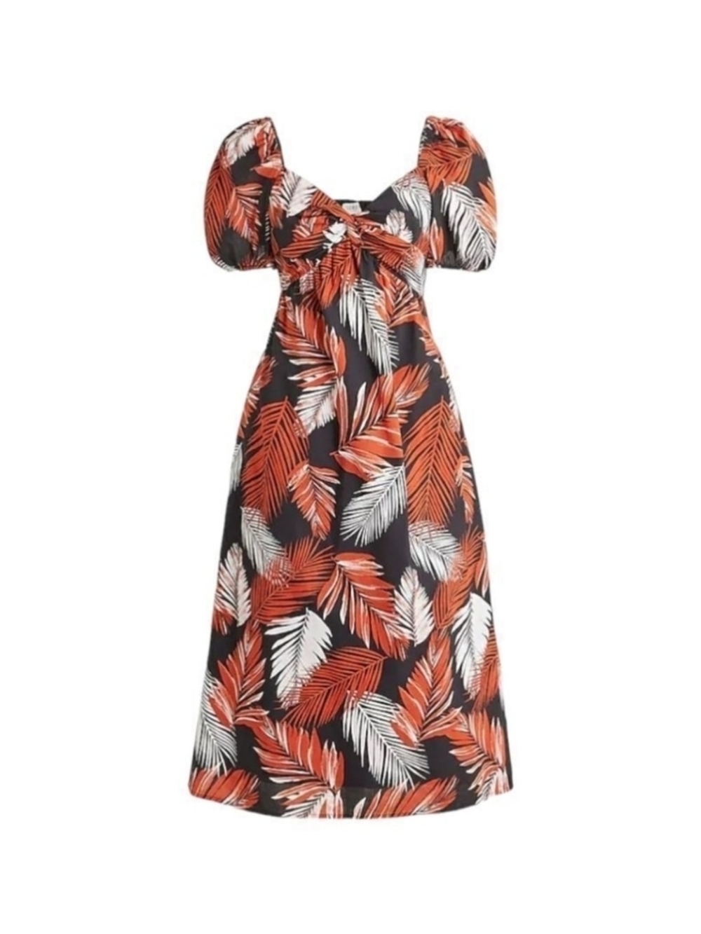 J.Crew Black Wildfire Print Puff-Sleeve Twist-Front Midi Dress
